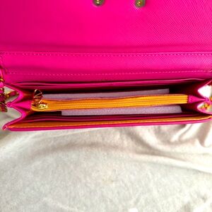 * Valentino Garavani pink and tan small loco crossbody bag with gold chain